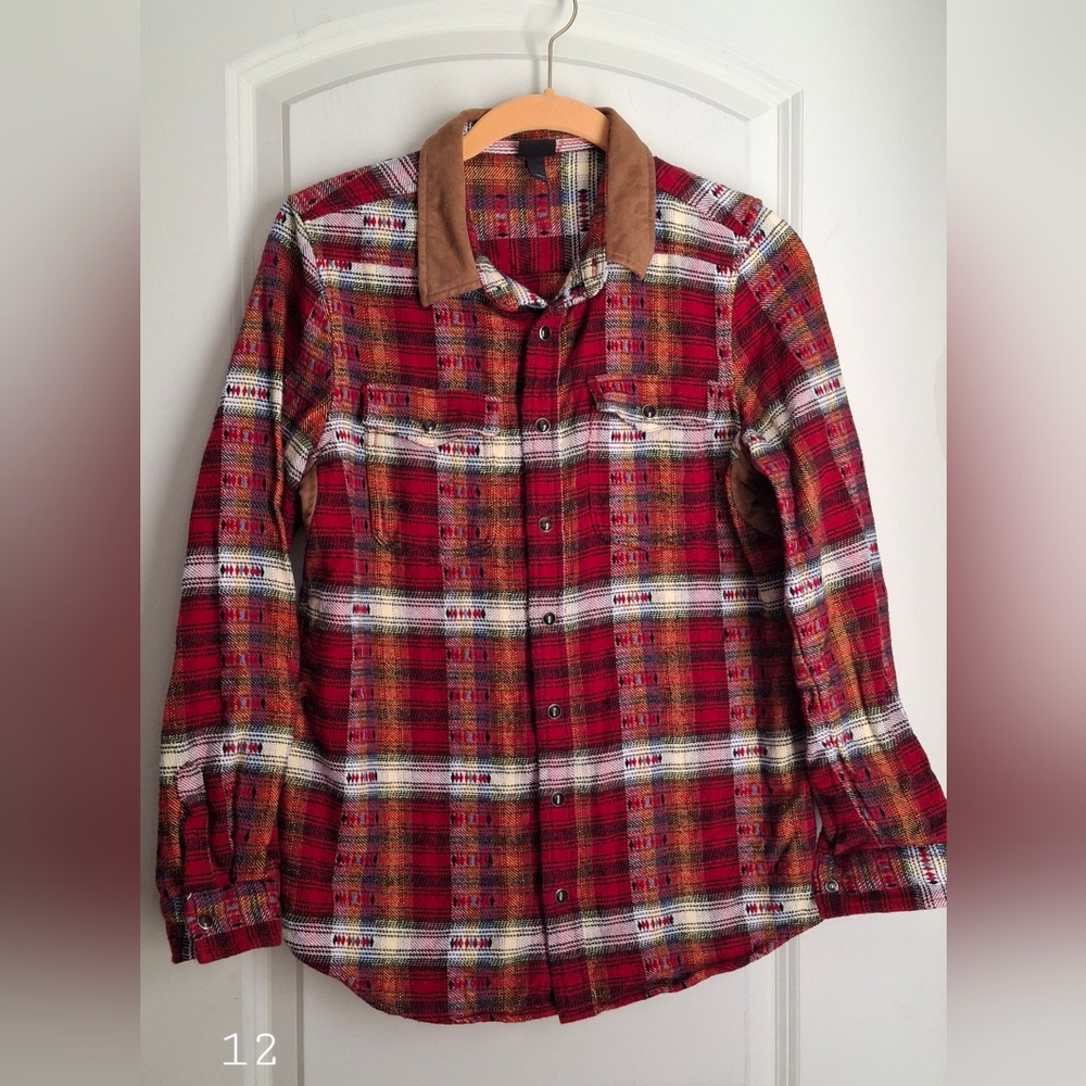 Girl‎ Large 12-14 Aztec Pearl Snap Shirt Rodeo Western Woven Red Plaid Teen xmas